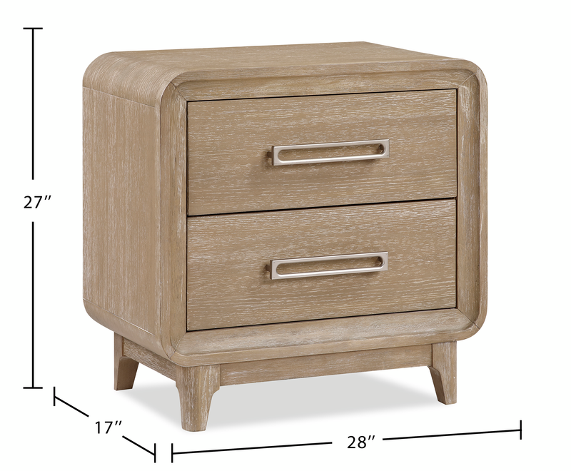 Sasha Bedside 2-Drawer Nightstand, 28\"W x 27\"H - Natural Oak Brown