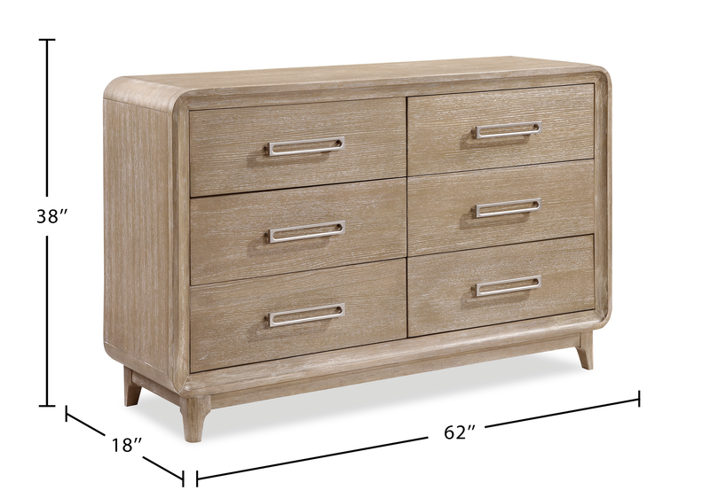 Sasha Bedroom 6-Drawer Dresser, 62\"W x 38\"H - Natural Oak Brown