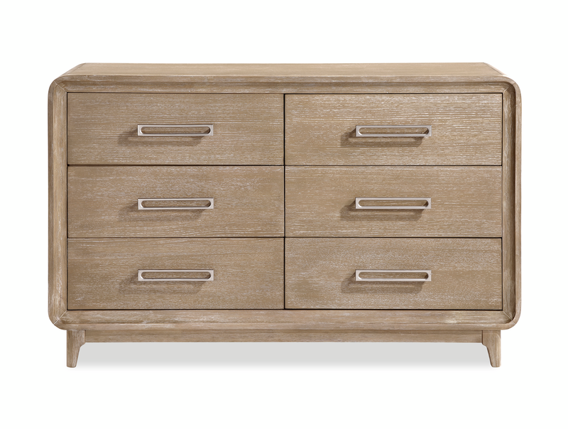 Sasha 5pc Bedroom Set with Fabric Bed, Dresser & Mirror, Natural Oak Brown - Queen Size