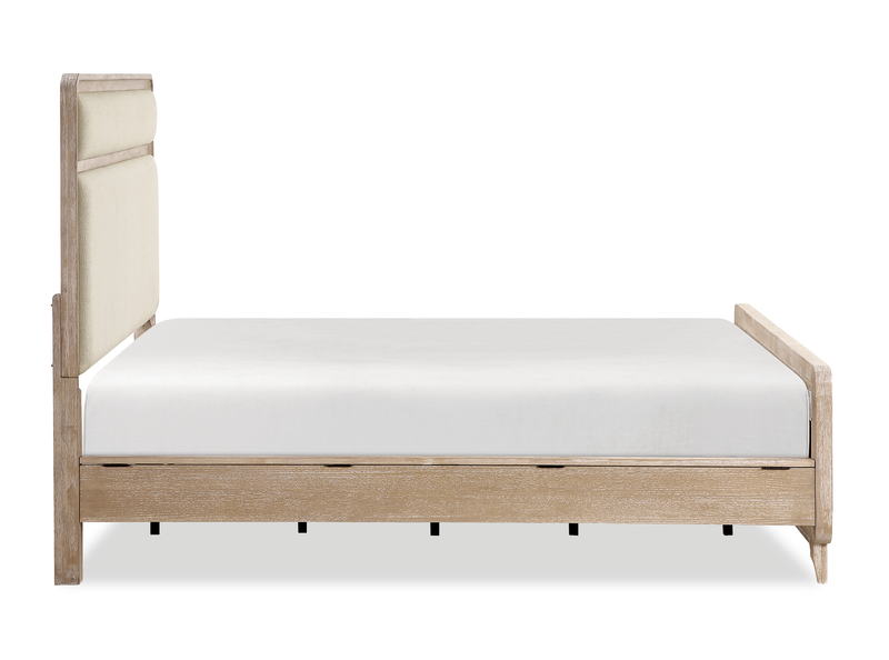 Sasha Panel Bed with Fabric Headboard & Footboard, Natural Oak Brown - King Size