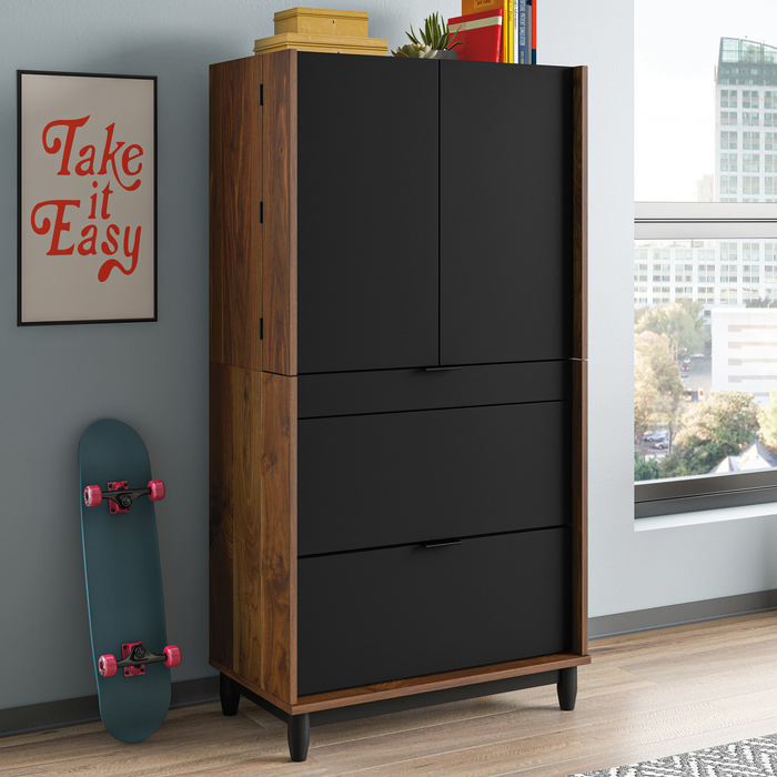 Sedgwick 30.87” 2-Door Computer Armoire Desk with Cable Management – Grand Walnut