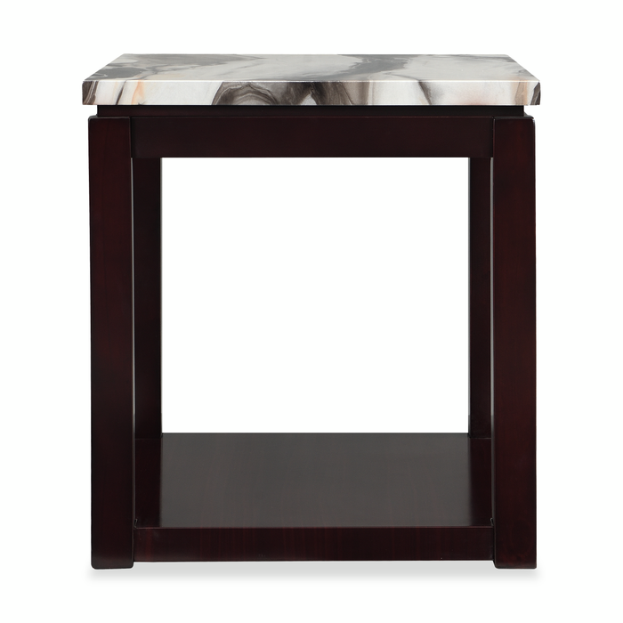  Sicily 22\" Traditional End Table with Shelf - Dark Espresso with Marble Look Top