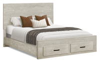 Soren Platform Storage Bed with Panel Headboard & Frame, Bleached Oak - Queen Size 