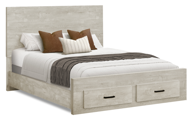 Soren Platform Storage Bed with Panel Headboard & Frame, Bleached Oak - Queen Size