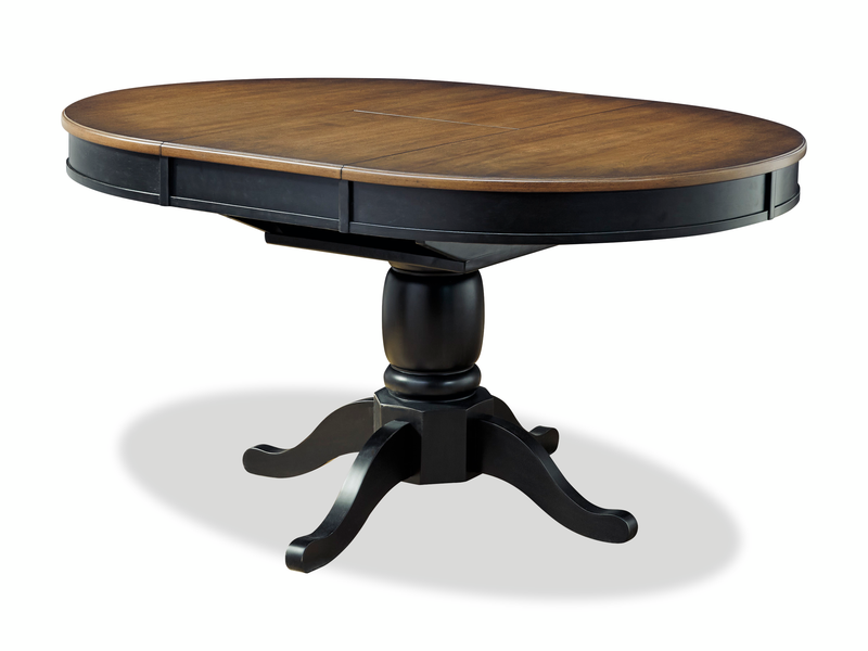Stella Dining Table with 42-57\"W Butterfly Leaf Extension, Round - Black/Brown