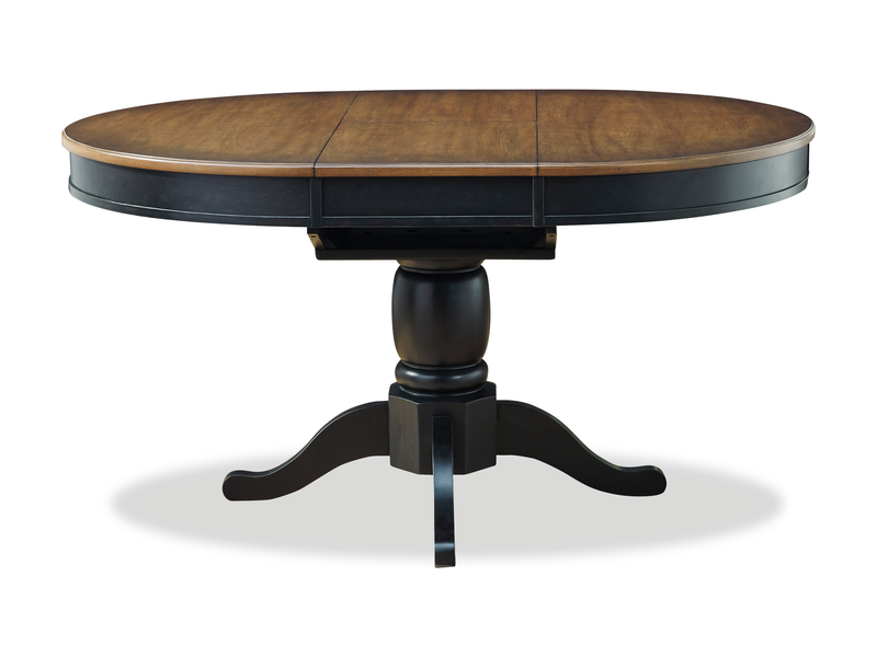 Stella Dining Table with 42-57\"W Butterfly Leaf Extension, Round - Black/Brown