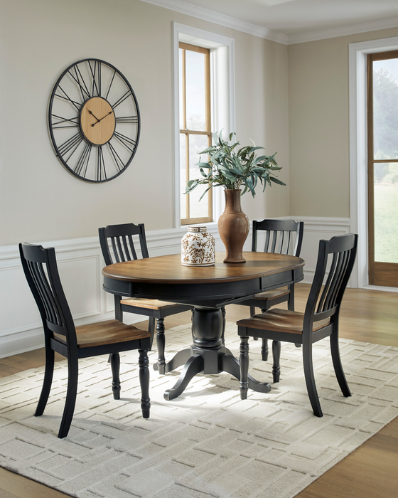 Stella Dining Table with 42-57\"W Butterfly Leaf Extension, Round - Black/Brown