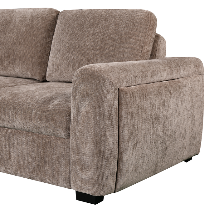 Sunset Linen-Look Fabric Left-Facing Sleeper Sectional with Storage and Built-In LED Lighting – Taupe