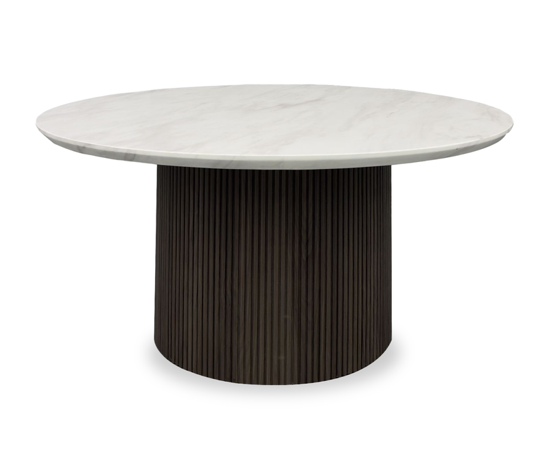Sylvie 38” Modern Round Coffee Table with Marble Look Top – Dark Brown 