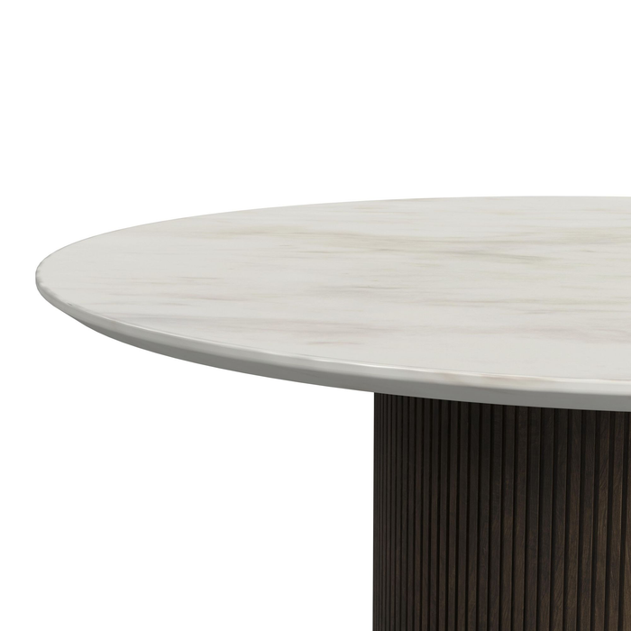 Sylvie 22” Modern Round End Table with Marble Look Top – Dark Brown