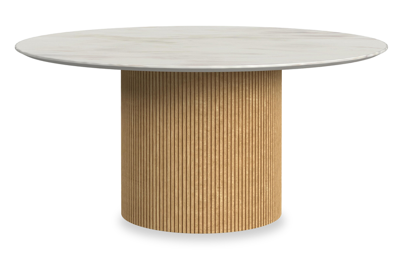 Sylvie 38” Modern Round Coffee Table with Marble Look Top – Natural 