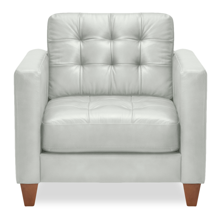 Theo 37\" Top-Grain Genuine Leather Chair with Removable Back Cushion and Wood Feet – Blue