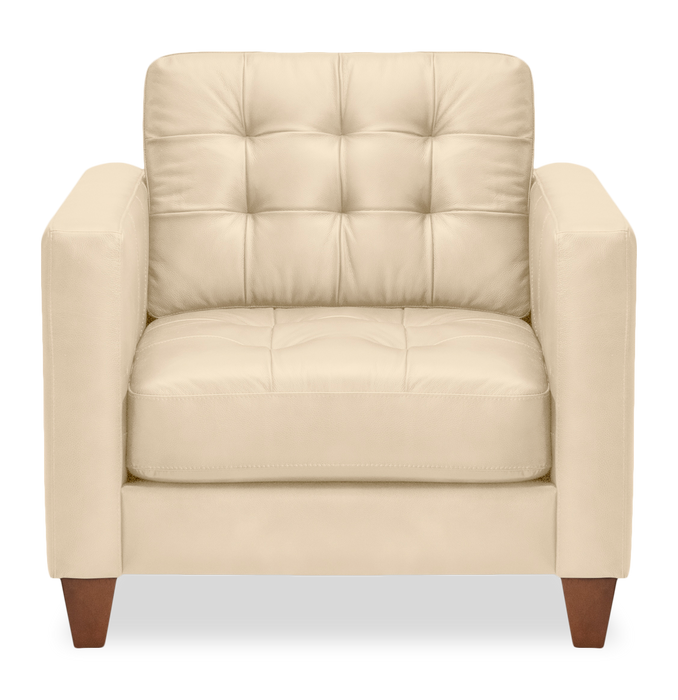 Theo 37\" Top-Grain Genuine Leather Chair with Removable Back Cushion and Wood Feet – Stone