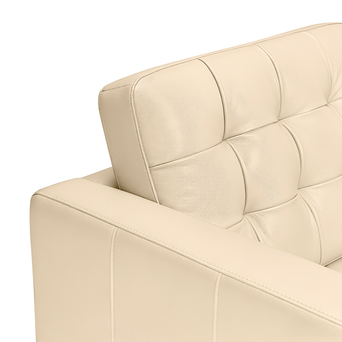 Theo 85\" Top-Grain Genuine Leather Sofa with Removable Back Cushion and Wood Feet - Stone