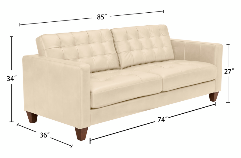 Theo 85\" Top-Grain Genuine Leather Sofa with Removable Back Cushion and Wood Feet - Stone