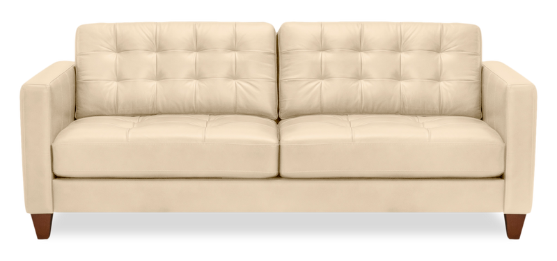 Theo 85\" Top-Grain Genuine Leather Sofa with Removable Back Cushion and Wood Feet - Stone