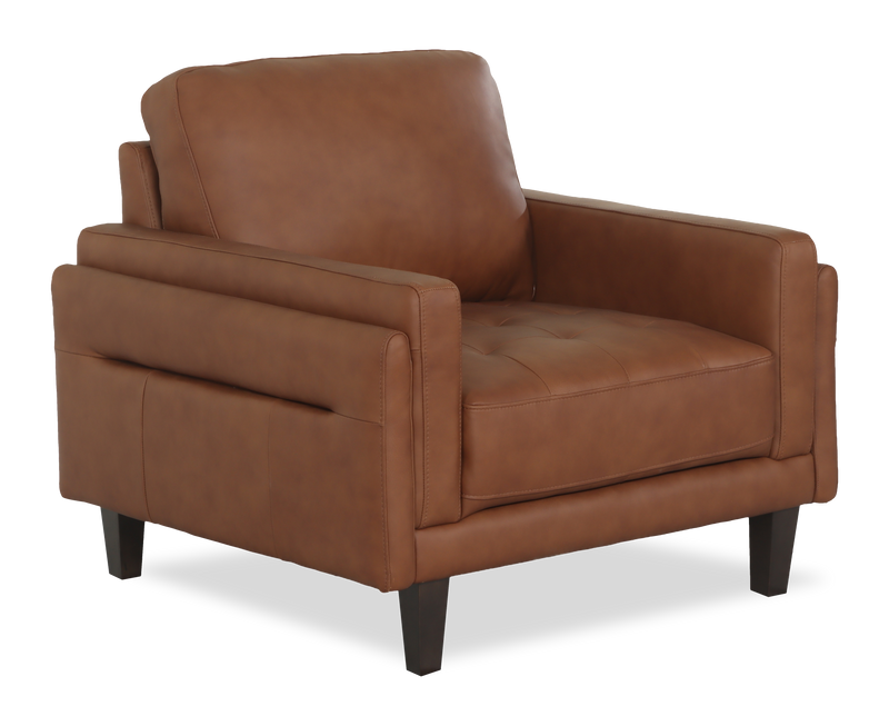 Venice 39\" Traditional Genuine Leather Accent Chair – Light Brown