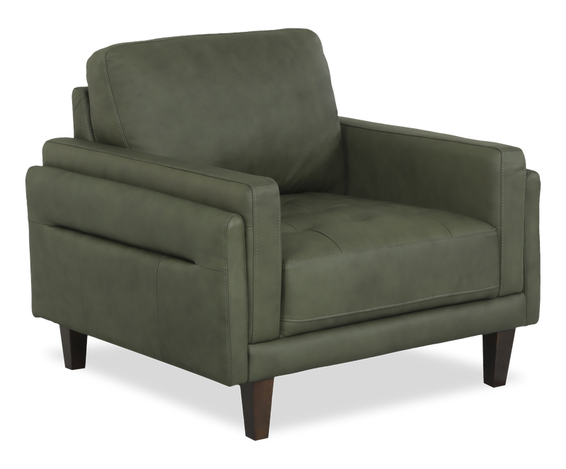 Venice 39\" Traditional Genuine Leather Accent Chair  – Green