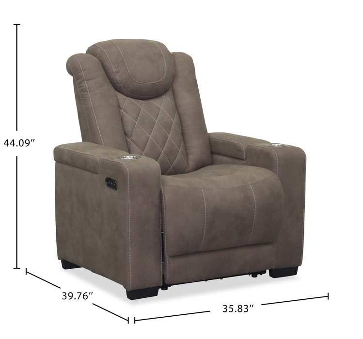 Venture 35.83” Faux Suede Power Reclining Chair with Power Headrests, Cupholders, and USB Port - Chocolate