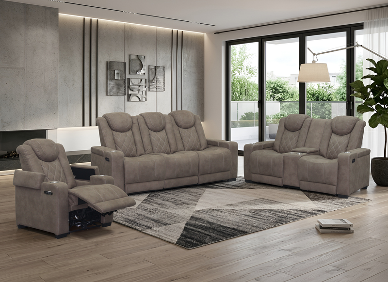 Venture 35.83” Faux Suede Power Reclining Chair with Power Headrests, Cupholders, and USB Port - Chocolate