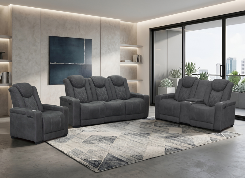 Venture 35.83” Faux Suede Power Reclining Chair with Power Headrests, Cupholders, and USB Port - Grey