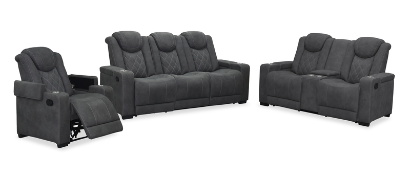 Venture 35.83” Faux Suede Reclining Chair with Storage and Cupholders - Grey