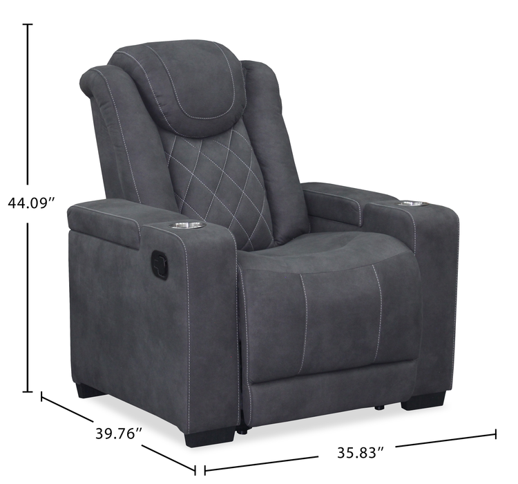 Venture 35.83” Faux Suede Reclining Chair with Storage and Cupholders - Grey