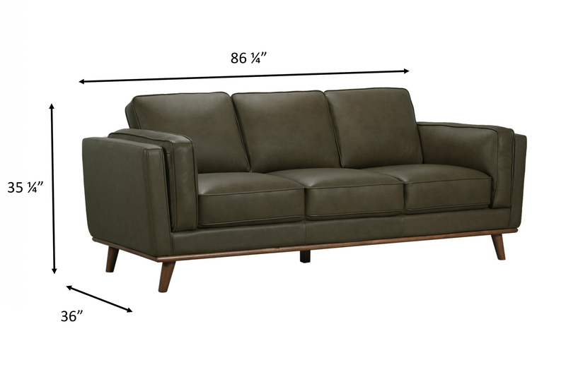 Viero 86.2\" Genuine Leather Sofa - Green  
