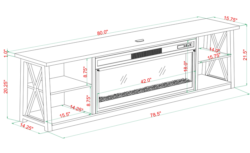 Wendel 80\" Electric Fireplace Tv Stand with Storage for TVs up to 85\" – Natural Oak 