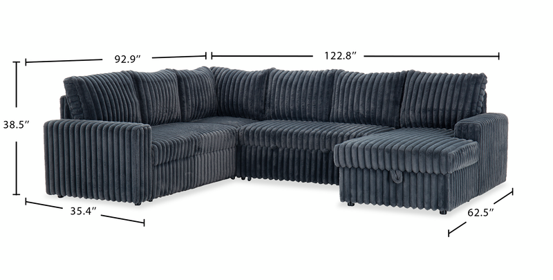 Winston 3-Piece Right-Facing Fabric Sleeper Sectional with Storage Chaise – Slate