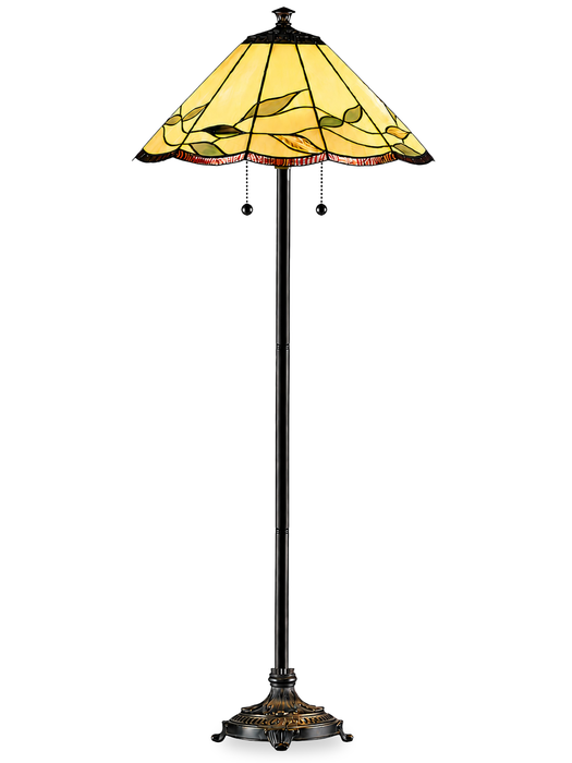 Wisteria 62\" Fallhouse Tiffany Floor Lamp with Amber Shade – Antique Bronze