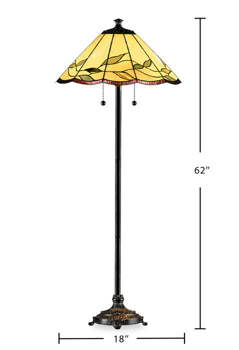 Wisteria 62\" Fallhouse Tiffany Floor Lamp with Amber Shade – Antique Bronze