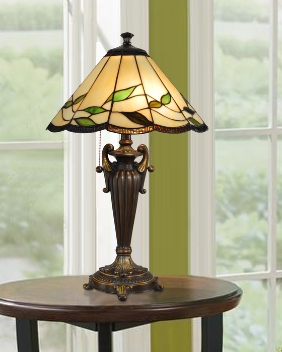 Wisteria 26\" Fallhouse Tiffany Table Lamp with Amber Shade – Antique Bronze 