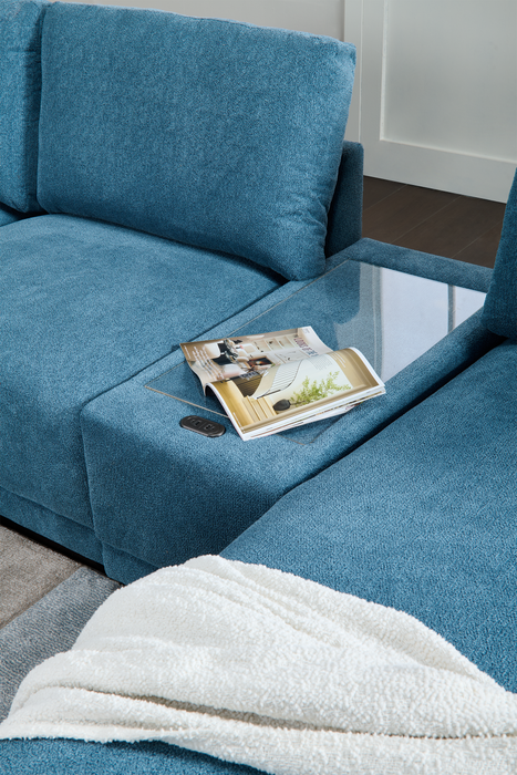 Voyage Modular 6-Piece Right-Facing Fabric Sectional with Console and Removable Back Cushions – Blue