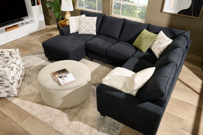 Made in Canada Customizable Sofa Lab Arc 3 Piece Left-Facing Fabric Sectional with Chaise - Teddy Raven