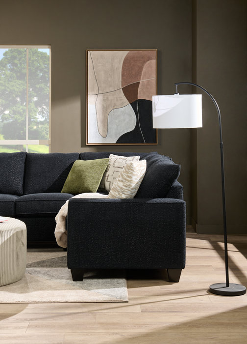 Made in Canada Customizable Sofa Lab Arc 3 Piece Left-Facing Fabric Sectional with Chaise - Teddy Raven