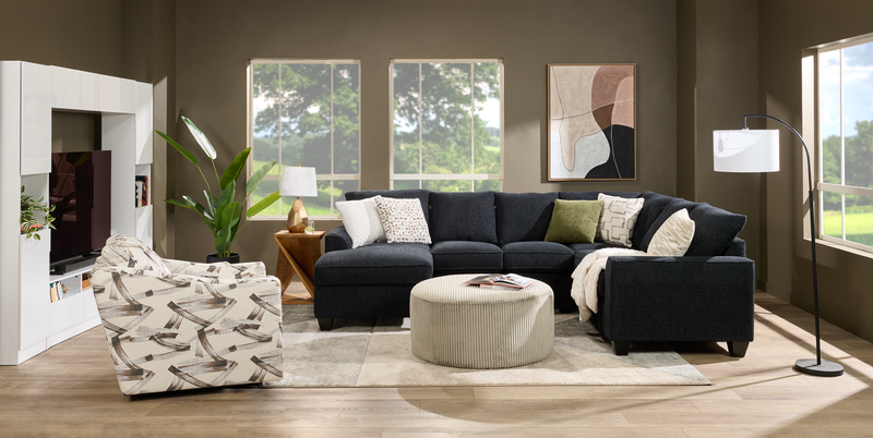 Made in Canada Customizable Sofa Lab Arc 3 Piece Left-Facing Fabric Sectional with Chaise - Teddy Raven