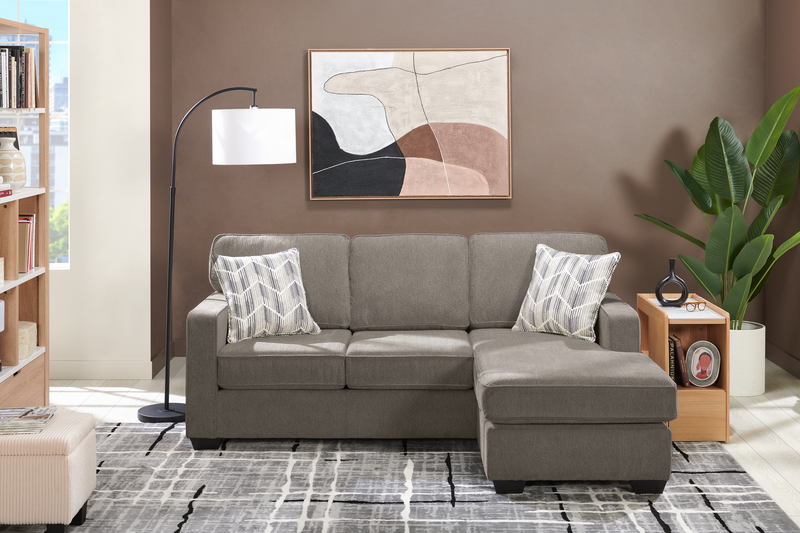 Made in Canada Lennox Chenille Fabric Reversible Sectional with Reversible Cushions - Grey