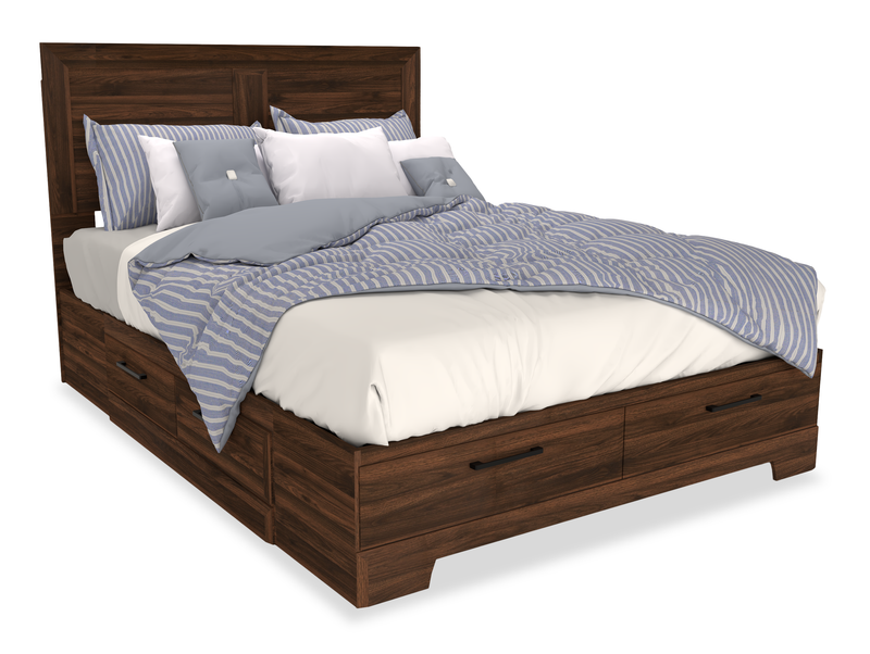 Yorkdale 6pc Set, 6-Drawer Bed, Dresser, Mirror, Nightstand - Walnut Brown - Full Size