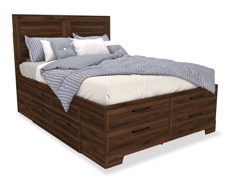 Yorkdale 5pc Bedroom Set with 12-Drawer Storage Bed, Dresser & Mirror, Walnut Brown- Full Size