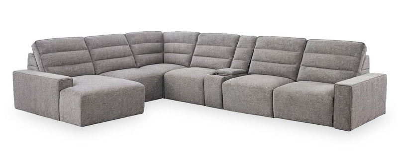 Shaquille O’Neal Home Prestige 7-Piece Left-Facing Sectional with Power Reclining and Power Sliding – Grey