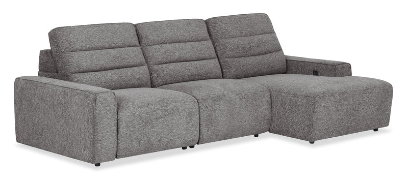 Shaquille O’Neal Home Prestige 3-Piece Right-Facing Sectional with Power Reclining – Grey