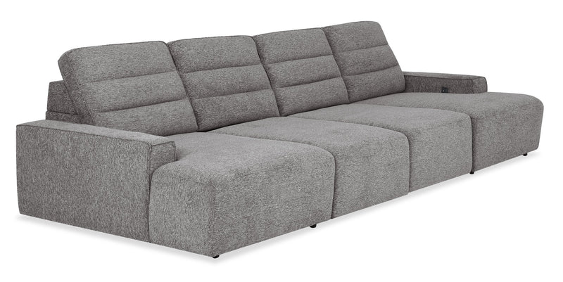 Shaquille O’Neal Home Prestige 4-Piece Sectional with Power Sliding and Storage Chaise – Grey