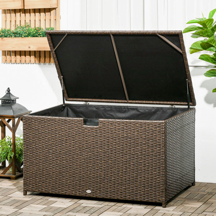Outsunny 113 Gallon Rattan Deck Box With Lid And Handle, Brown