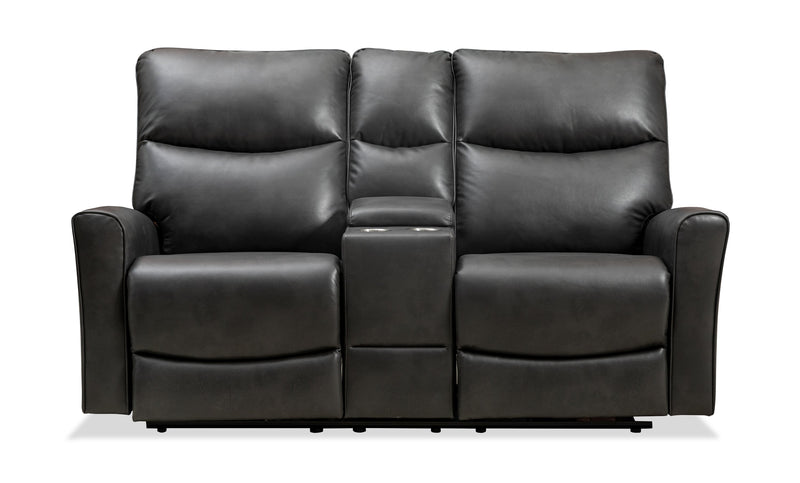Quest 73\" Leather-Look Fabric Power Reclining Loveseat - Grey