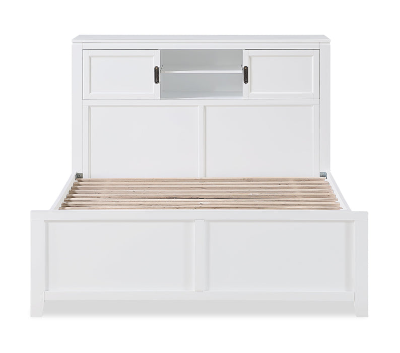 Quinn Platform Bed with Bookcase Headboard, Built-in Desk & Stool, White - Full Size