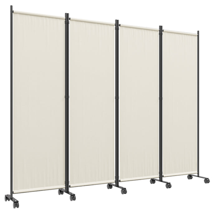 Outsunny Room Divider With Wheels, 5.6ft Folding Privacy Screen, Cream White
