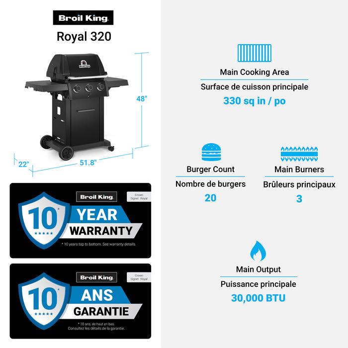 Broil King Royal 320 Shadow 3-Burner 30,000-BTU Propane Gas BBQ - 824154 Grill