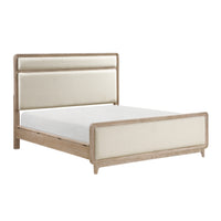 Sasha Panel Bed with Fabric Headboard & Footboard, Natural Oak Brown - Queen Size 
