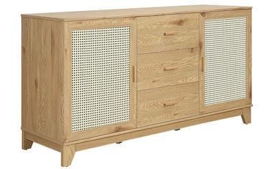 Manhattan Comfort Sheridan 59.05” Modern Cane Sideboard with Adjustable Shelves - Natural|Desserte moderne Sheridan de Manhattan Comfort de 59,05 po avec roseau et tablettes réglables - naturelle